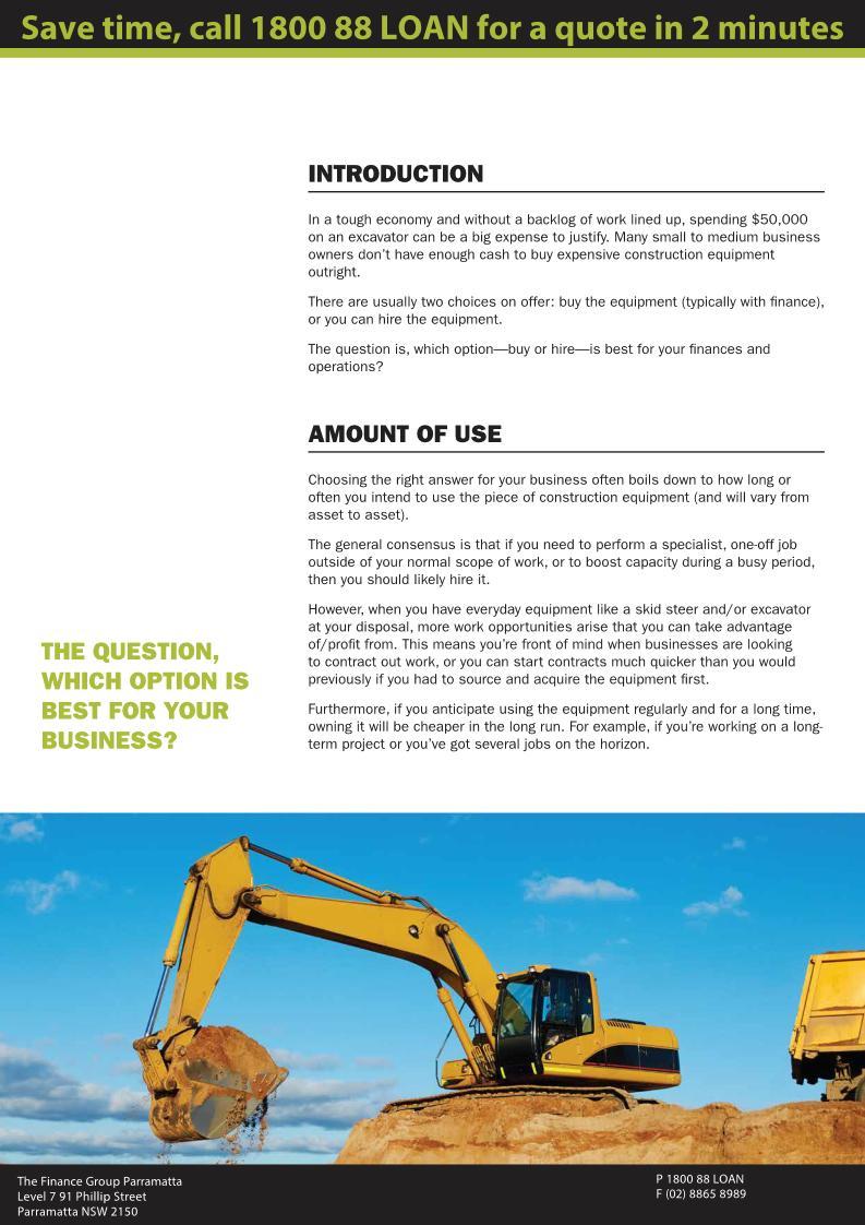 Construction and Earthmoving equipment 2 - Finance Rental Sydney
